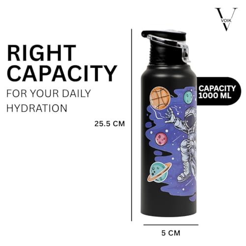 Image of VOIK Stainless Steel Printed Water Bottles for Kids, Office, Sports & Travel, UV Astronaut Print (750 ML) (Astronaud Flipper 1000ml)