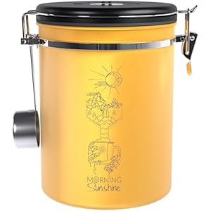 Coffee Canister – New 2022 Extra Large 38OZ Beans/ 35oz Grounds Airtight Coffee Container for Storage with Date Dial and Release Valve – Accessories Scoop (Morning Sunshine)