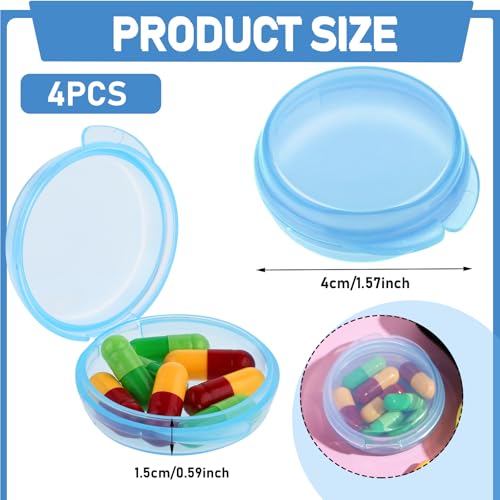 Image of 4 Pcs Mini Pill Organizer Small Pill Box Cute Portable Pill Case for Pocket Purse Travel Storage Containers Earplug Case Medicine Dispenser Vitamin Holder (4 Blue)