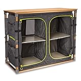 Zempire Design XXL Campingschrank mit Einer natürlichen und wetterfesten Bambusplatte, vollständig Faltbar + Extrem Robust, 4 Große Aufbewahrungsfächer