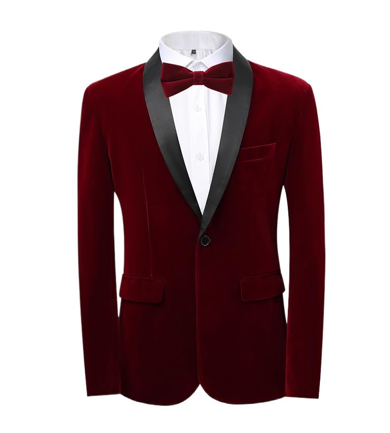 Men's Velvet Blazer Suit Shawl Lapel 1 Button Dress Tuxedo Dinner Prom Wedding Jacket Suits Slim Fit Sport Coats