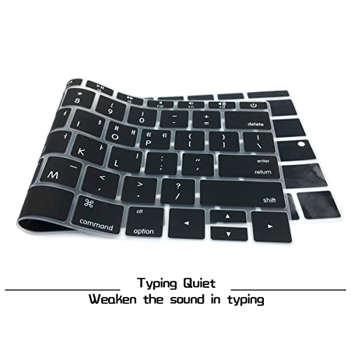 HRH Korean Language Silicone Keyboard Cover Skin for MacBook Pro 13" A1708 A1988 No Touch Bar (2018 2017 2016)&for MacBook 12" A1534 with Retina Display(2015)&A1931(2018) USA Keyboard Protector-Black
