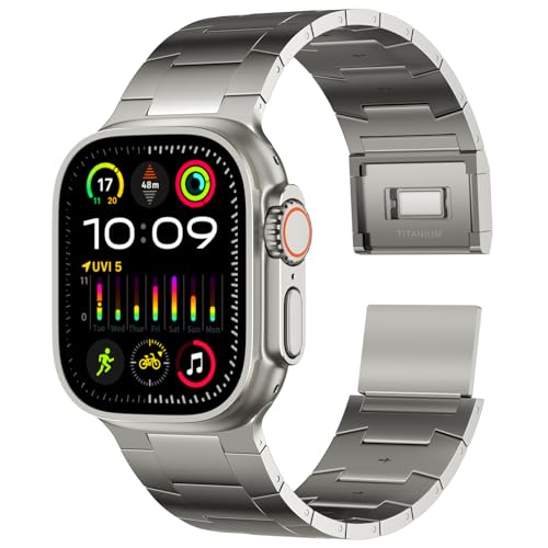 ACESTAR Full Titanium Band Compatible with Apple Watch Ultra 4/3/2/1 49mm/ 46mm, 24mm Wide Adjustable Links with Titanium Magnetic Clasp Connectors and DLC Coating