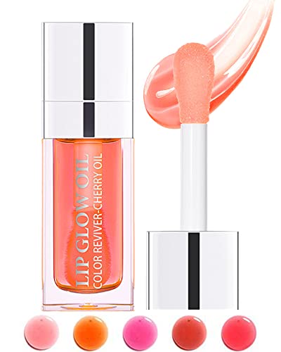 Hydrating Plumping Lip Glow Oil, Tinted Lip Gloss Lip Balm, Transparent Toot Lip Oil, Long Lasting Moisturizing Clear Glow Oil, Lip Oil Tinted for Lip Care and Dry Lips, Makeup Gift for Women (#001 Pink)