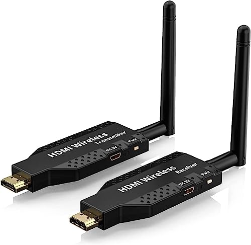【Trasmissione wireless HDMI di alta qualità】 La tecnologia standard di trasmissione del trasmettitore e del ricevitore HDMI wireless rende l'efficienza della trasmissione più veloce e più stabile. Latenza di soli 129 ms (quasi in tempo reale). il kit ricevitore trasmettitore HDMI wireless fino a 50 m tra laptop e display collegato.