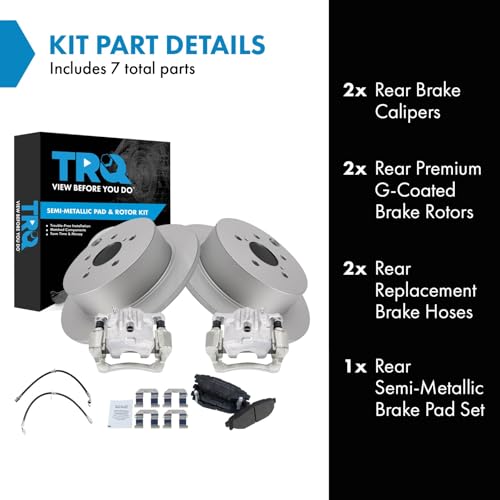 Image of TRQ Rear Brake Pad and Rotor Set Semi Metallic Coated Rotors Calipers Compatible with 2014-2018 Subaru Forester 2013-2015 XV Crosstrek 2016-2017 Crosstrek