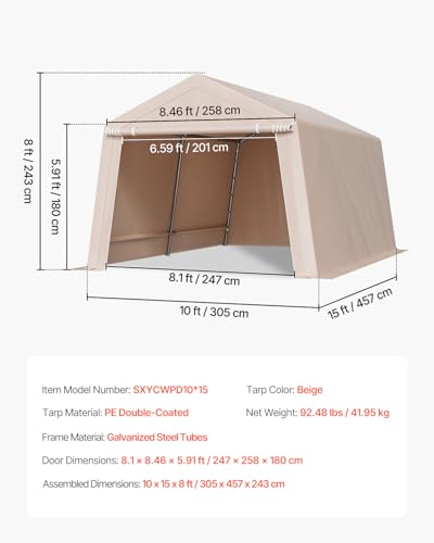 image for VEVOR Outdoor Storage Shed, 10 x 15 ft Portable Storage Tent with Roll
