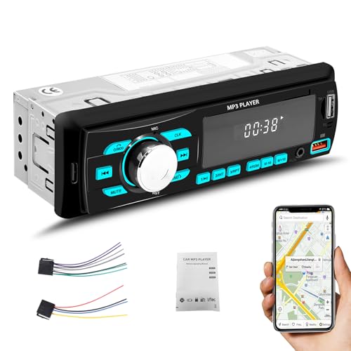 GOHHDL Bluetooth 5.1 Radio para Coche de 1 DIN, Radio con Radio FM, Control Mediante Aplicación, Memoria de Apagado, Entradas AUX/TF/USB y Retroiluminación de 7 Colores