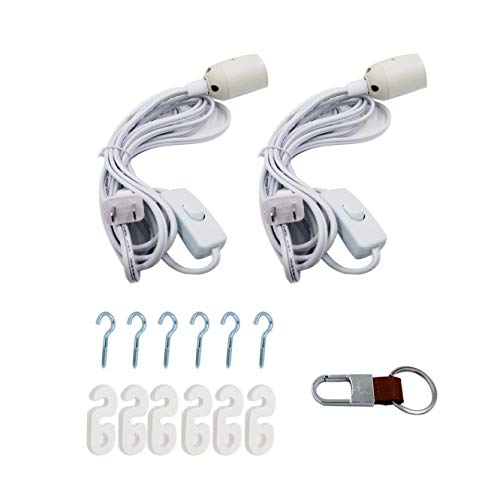 Hanging Bulb Lamp Cord Cable UL 2 Pack 12Ft 360W with E26/27 Light Socket 6 Hooks On/Off Switch and 2-Prong US AC Power Plug for Lantern Kitchen Restaurant