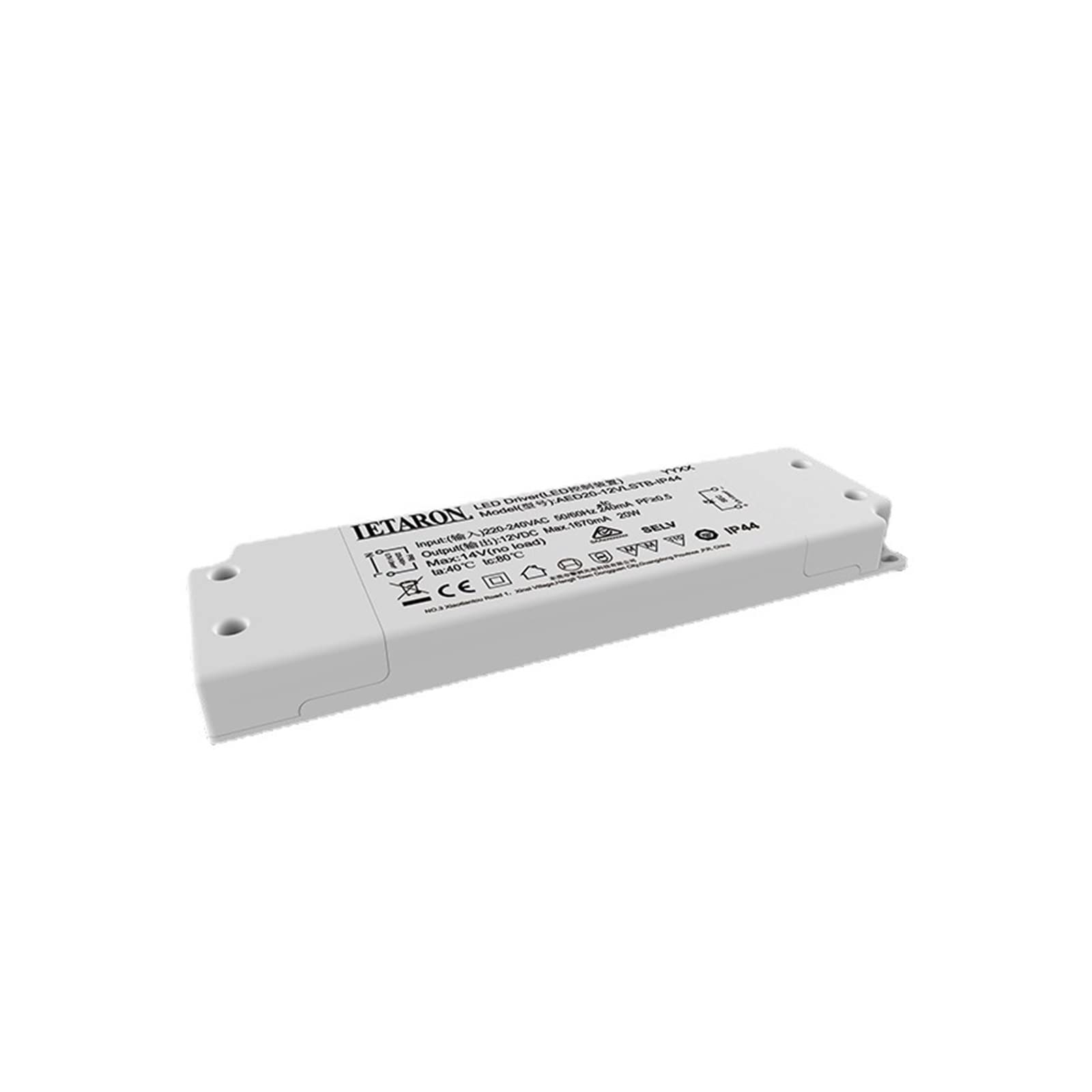 Alimentation LED 12V 20W AED20-12VLSTB-IP44 ultra-mince pour miroir de salle de bain