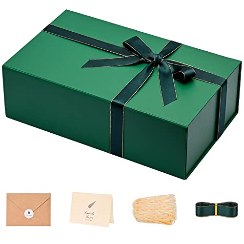 Image of LIFELUM Green Gift Box for Presents 1 Pack 13.85 x 8.35 x 4.45 inch Big Decorative Large Gift Box for Clothes with Magnetic Lids Luxury Accessories Card, Ribbon, Filler,Sticker