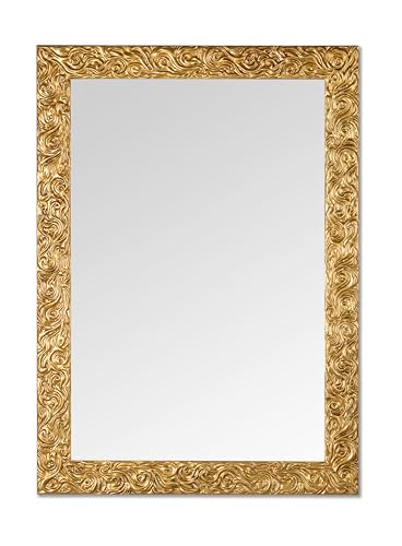 MO.WA Specchio da parete rettangolare, Specchio muro classico oro 50x70, Made in Italy, specchiera grande moderna, cornice legno dorato