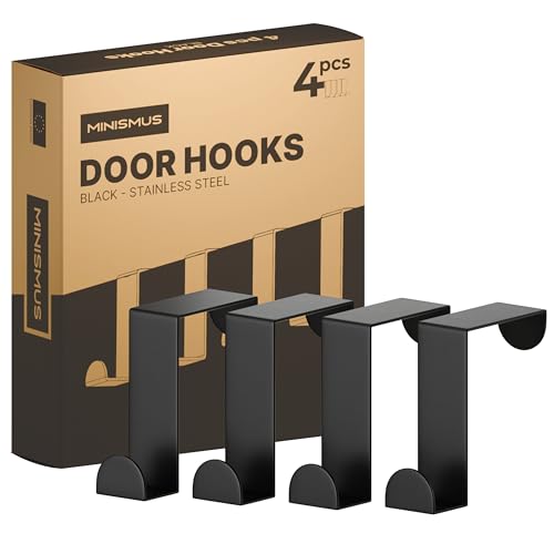 Minismus Set van 4 Deurhaken – Roestvrijstalen Deurhaken, Los te Gebruiken – Voor Theedoek, Jas, Tas, Kastdeur of Keukenkastje (Zwart)