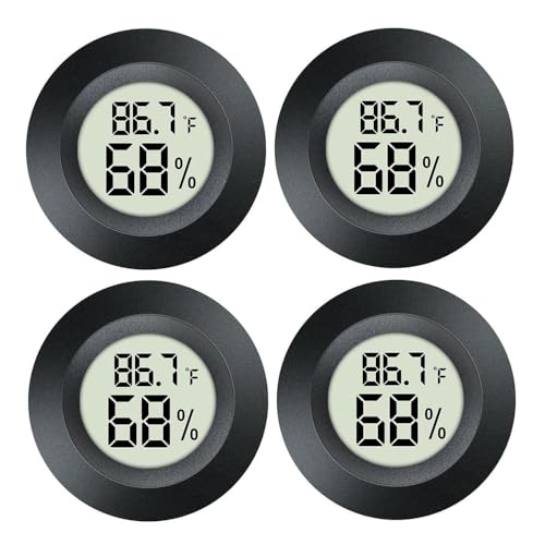 4 Pack Mini Digital Hygrometer Gauge Indoor Thermometer, LCD Monitor Temperature Outdoor Humidity Meter for Greenhouse Jars Incubators Guitar Case, Fahrenheit (℉) or Celsius(℃)