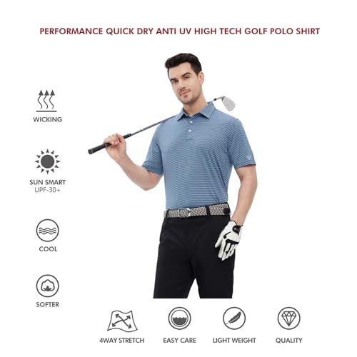 Image of Men's Golf Polo Shirts Short Sleeve Striped Performance Moisture Wicking Dry Fit Golf Shirts for Men