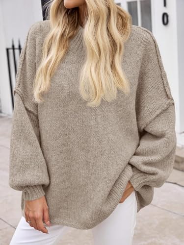 Saodimallsu Womens Oversized Sweaters Mock Neck Batwing Long Sleeve 2025 Fall Trendy Ribbed Knit Casual Tunic Sweater4