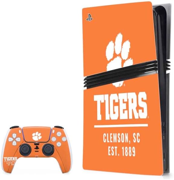 Skinit Decal Gaming Skin Compatible with PS5 Pro Bundle - Officially Licensed Clemson University White Jersey Design