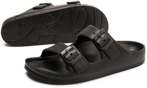 FUNKYMONKEY Women's Comfort Slides with Arch Support, Non-Slip Lightweight Foam Slip-on Flat Beach Sandals with Adjustable Buckle for Vacation & Everyday Wear(8 M US-Women, Black) - 5