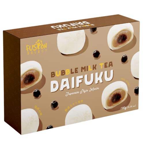 Fusion Select Mochi Daifuku Snacks - Traditional Japanese Rice Cakes with Filling - Flavored Asian Sweet Desserts for Family - Chewy and Soft Texture - 6 Pieces per Pack (Boba Milk Tea)