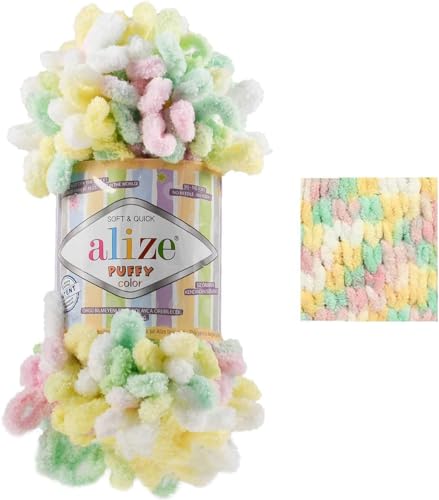 Image of Alize Puffy Color Baby Blanket Yarn Lot of 4skn 400gr 39.3 yds 100% Micropolyester Soft Yarn Hand Knitting Yarn (5862)