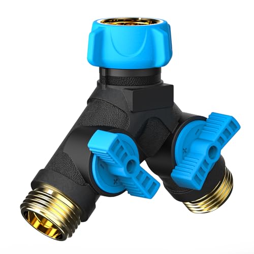Relhost Hose Splitter 2 Way Heavy Duty, Garden Hose Splitter with Dual Shut-Off Valves, 3/4" Water Hose Connector, Leakproof Outdoor Faucet Splitter for Garden, RV, Lawn, Washing