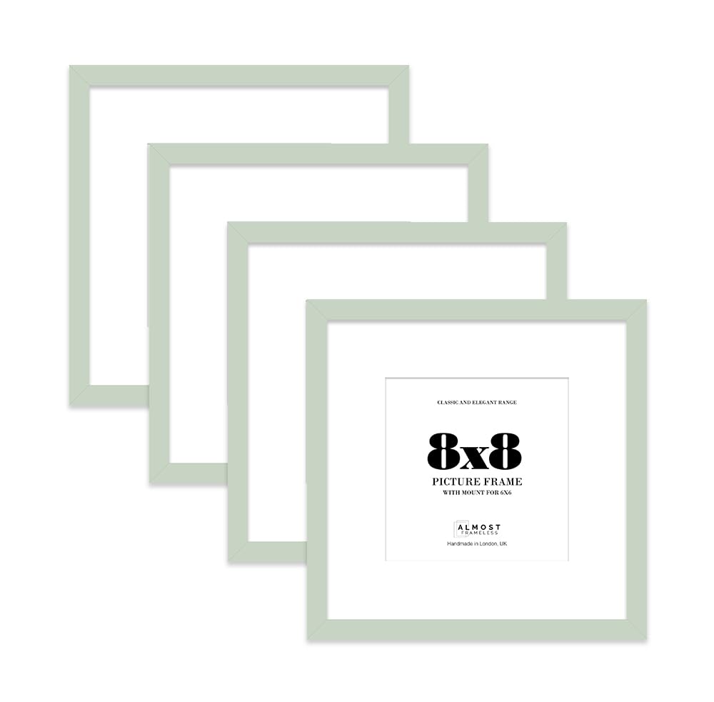 8x8 Mint Green Picture Frame with Mount for 6x6 Photos, Prints - Modern Square Wall Frame, Set of 4