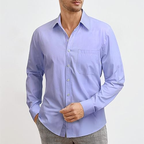 Image of HISDERN Mens Dress Shirts Long Sleeve Button Down Casual Shirts for Men Inner Contrast Formal Business Tuxedo Wedding Shirt