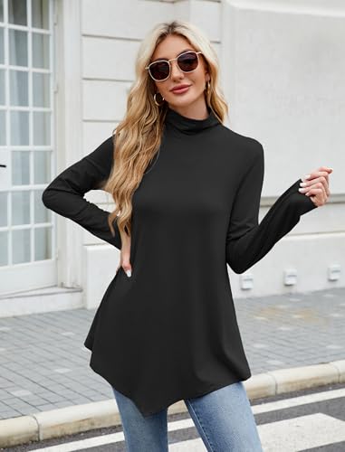 Image of JUSTFASHIONNOW Turtle Neck Shirts for Women Long Sleeve Fall Tunic Tops