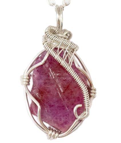 Raw Pink Ruby Crystal Pendant - 18 Inch Sterling Silver Chain