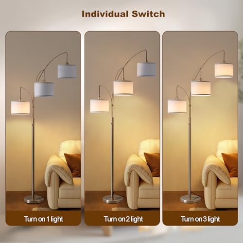 Image of Floor Lamps for Living Room, 2400LM Super Bright Arc Floor Lamp with Remote Control, 3 Light Tall Floor Lights with Stepless Dimmable, 80 inch Mid Century Tree Floor Lamp for Bedroom, Office