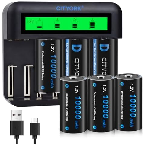 CITYORK 6-Pack 10000mAh D Size Rechargeable Batteries Cover