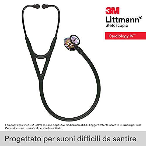 Image of 3M Littmann Cardiology IV Diagnostic Stethoscope, 6240, More Than 2X as Loud, Weighs Less, Stainless Steel High Polish Rainbow-Finish Chestpiece, 27' Black Tube, Smoke Stem, and Headset (Pack of 3)