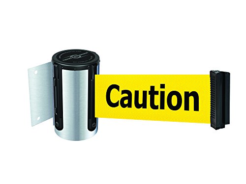 Tensabarrier 896-STD-1S-STD-NO-YAX-C Wall Mount Unit with Retractable Barrier, Satin Chrome, 7.5' No Custom Yellow Webbing/Black 