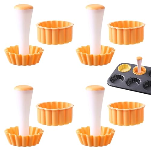 Anloximt Juego de 4 moldes para tartas de masa de pastelería, diseño de flores redondas, herramienta de pastelería, moldes de concha de tarta, para hacer magdalenas, pasteles de nueces, pasteles de