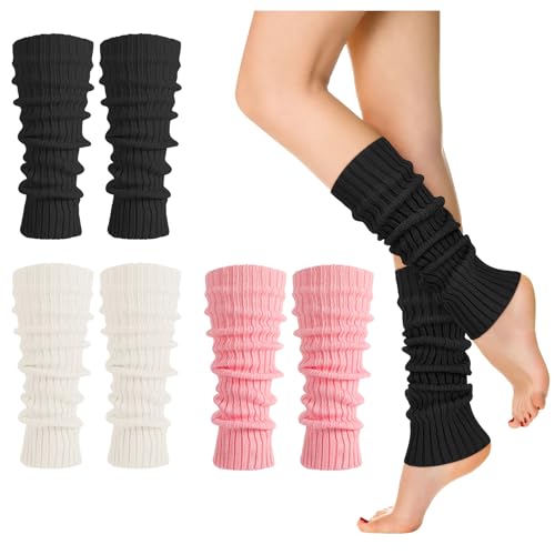 Zuimei 3 Pairs Leg Warmers for Women Knitted Leg Warmers Ladies Winter Long Boot Cuffs 80s Warm Knee Warmer for Women Girls Yoga Ballet Dance