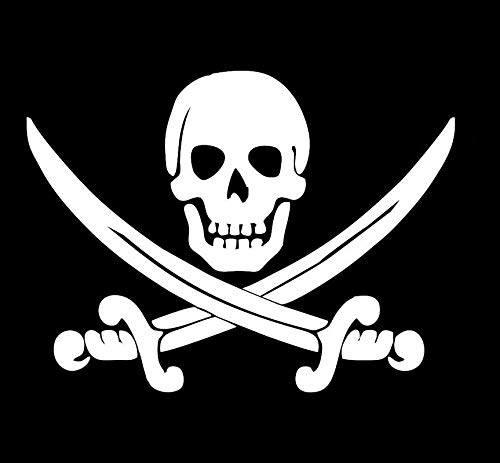 CCI Pirate Skeleton with Swords Jolly Roger Decal Vinyl Sticker|Cars Trucks Vans Walls Laptop|White|5.5 x 4.2 in|CCI2141