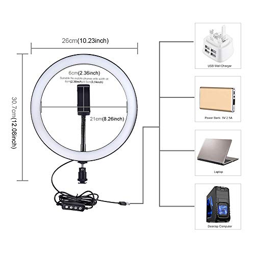 Anel de luz LED Andoer para transmissão ao vivo, fotografia de selfie, fotografia de vídeo com supor
