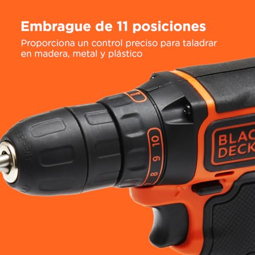 BLACK+DECKER Kit de taladro atornillador INALÁMBRICA de 18V con 2 baterías de 1,5Ah, cargador rápido, juego de 80 accesorios y maletín de transporte, BDCDC18BAFC-QW - imagen 3