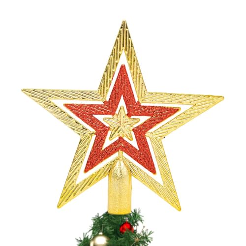 Ponteira Estrela Para Arvore de Natal Decoração Enfeite Glitter 18cm Cor Dourado Com Vermelho
