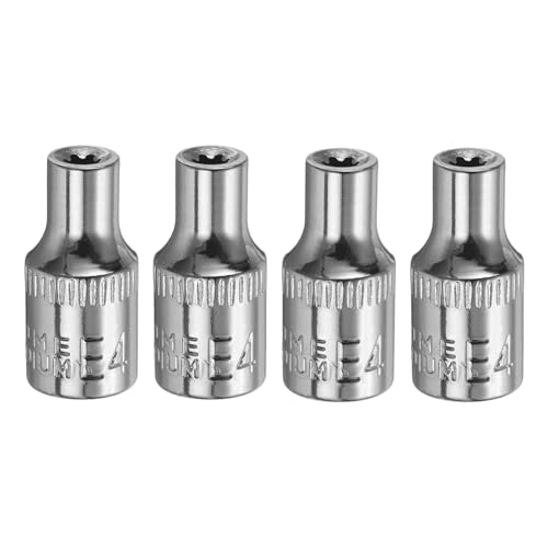Image of sourcing map 4pcs E-Torx Socket 1/4" Drive E4 External Torx Deep Socket CR-V 6 Point Spline Socket Star Female Bit Socket for Auto Repairs Home Maintenance DIY Hand-Making 1" Length