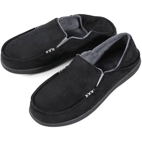 Wishcotton Zizor Men's High Density Memory Foam Comfort Moccasin Slippers(Size13,Suede Black) Cover