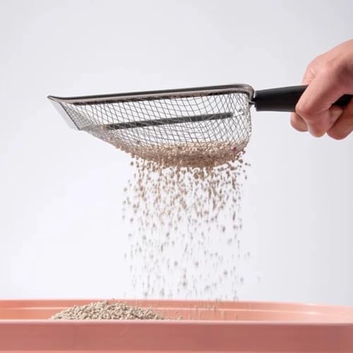 Pá de Limpeza para Caixa de Areia de Gatos, Peneira Metálica com Malha Fina, Cabo Ergonômico, Remove