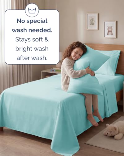 Image of Twin 4 Piece Bed Sheet Set - Comfy, Breathable & Cooling Sheets - Spa Blue