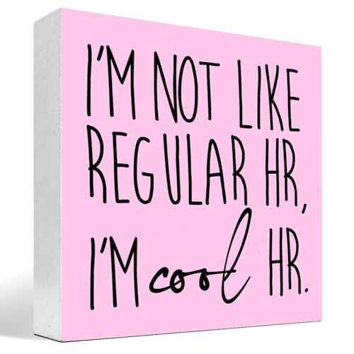 z-crange I'm Not Like Regular HR I'm Cool HR Wood Box Sign Decor Desk Sign,Funny Office Wooden Box Block Sign for Human Resource HR Office Shelf Table Decor Decorations Pink