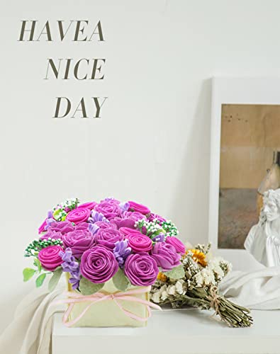 Image of BAZIMA DIY Felt Flower Art Craft Kit - Felt Rose and Lavender Kit, Floral Gifts - Arrange Pre-Cut Flowers and Foliage
