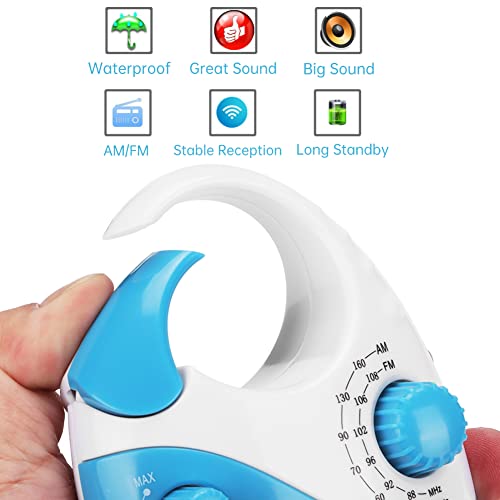 Yunseity Wasserdichtes Duschradio, Tragbares AM-FM-Radio mit Hakendesign, Batteriebetriebenes Radio, Eingebauter Lautsprecher, für Badezimmer, Küche, Außenbereich