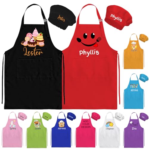 YanNanKe Tablier Personnalisé pour Enfants Toque et Tablier Nom Personnalisé pour la Cuisine et la Pâtisserie Peinture