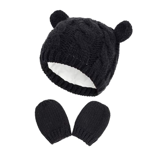 Image of RAOEXI Unisex Baby Toddler Hat and Mitten Set Winter Knitted Thick Warm Beanie Cap Gloves for Infant Boys Girls
