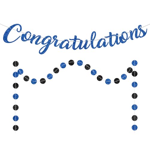 Blopee Blue Congratulations Banner Sign Prestrung Congrats Banner Garland Congratulations Decorations Congrats Graduation Banners for Graduation Decorations Retirement Wedding Party Decor Supplies