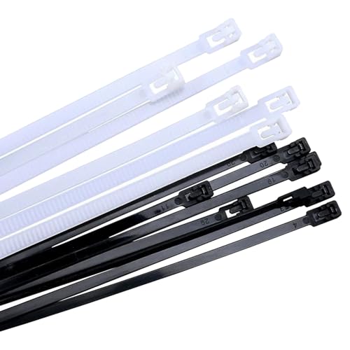 可動式 ナイロン結束バンド 100本 耐候性 幅5mm 長さ200mm ホワイト ブラック 屋内 屋外用 ケーブル固定 配線管理 ロック解除 タイラップ UV耐性 ケーブルタイ (ホワイト)のサムネイル